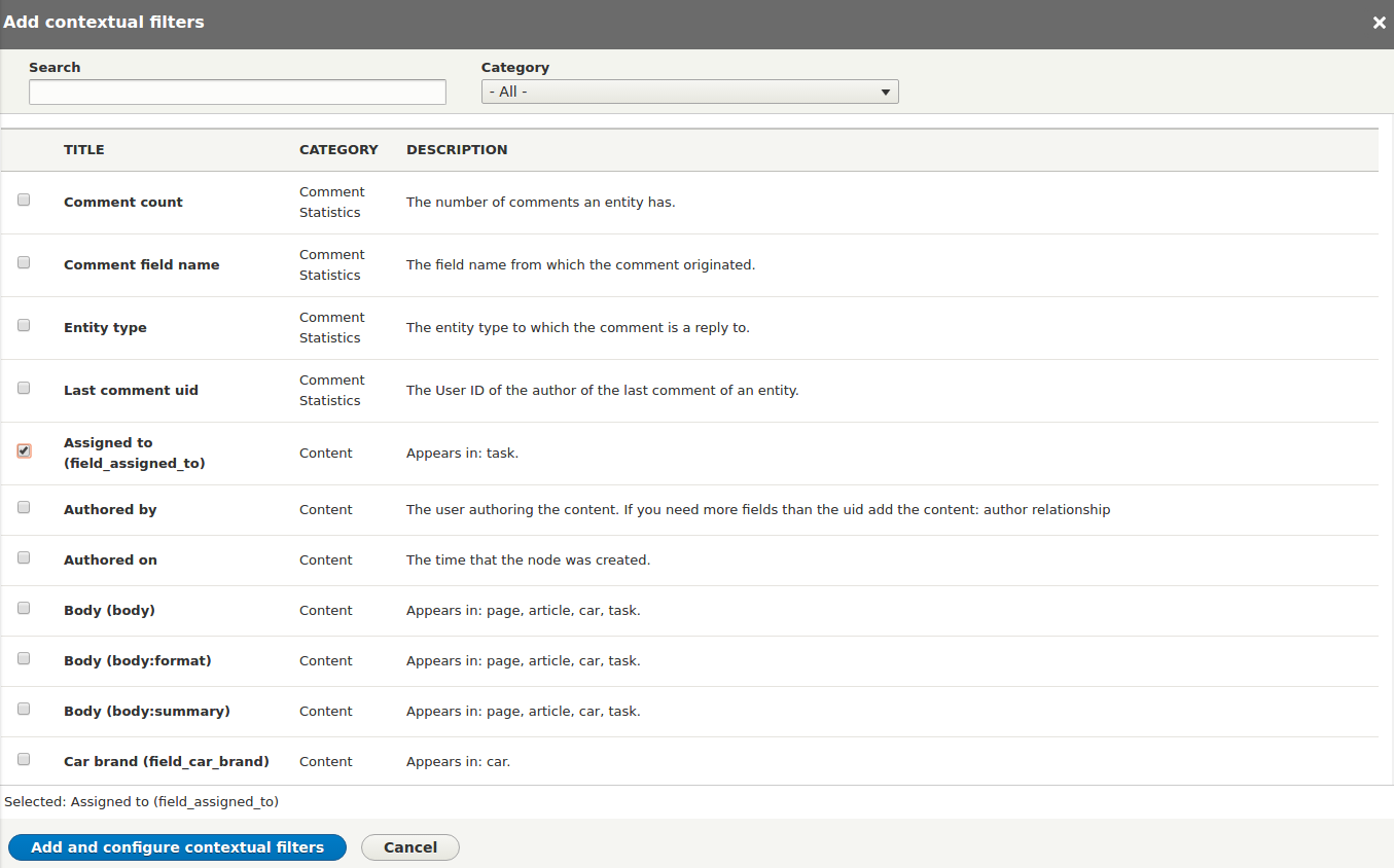 Adding a contextual filter in Drupal 8 Views