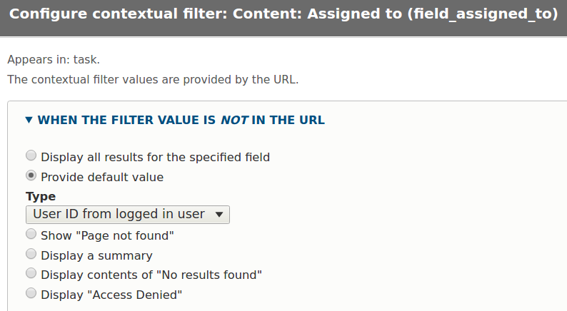 Drupal 8 Views contextual filter