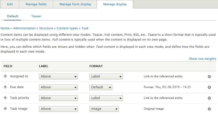 Fields for a content type in Drupal 8