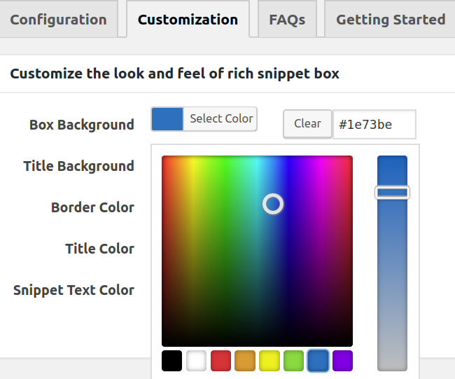 The All In One Schema Rich Snippets — customization tab