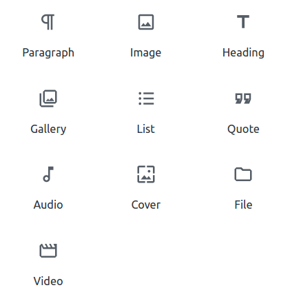 Common blocks in Gutenberg editor WordPress 5